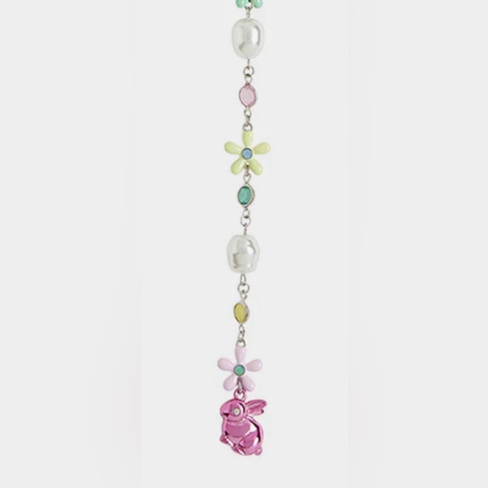BETSEY JOHNSON Easter Y-Shaped Necklace with Charms Baubles and Bunny Rabbit NWT - Picture 9 of 10